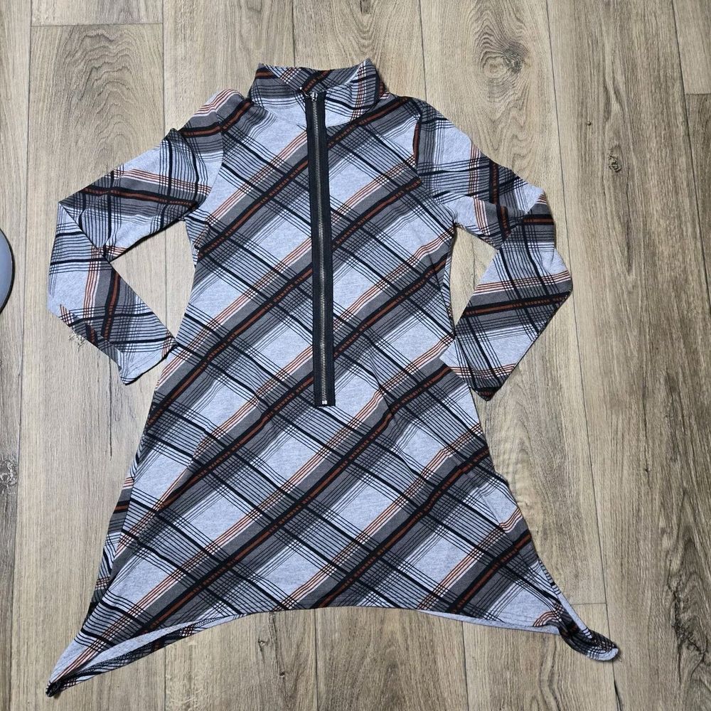 Uncle Frank Y2K 90's Multicolor 1/2 Zipped Plaid Short Trapeze Dress Size S
